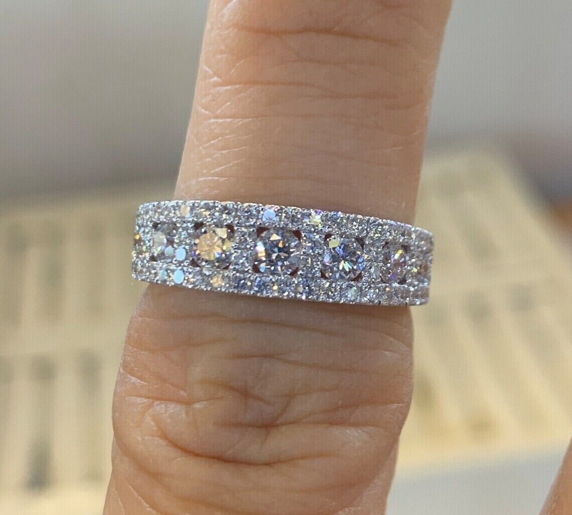 3Ct Lab Created Diamond Round Half Eternity Wedding Band 14K White Gold Plated