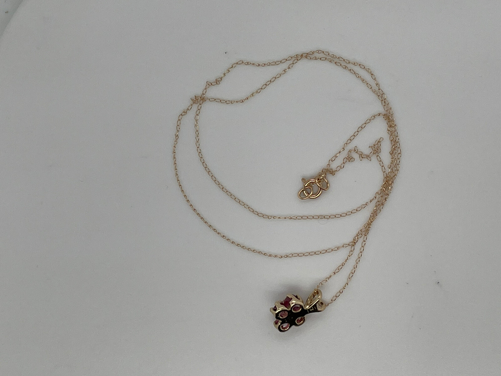 14k Yellow Gold .40 Ct Ruby & Diamond Acc Pendant Necklace 16” cable chain, 1 Gr