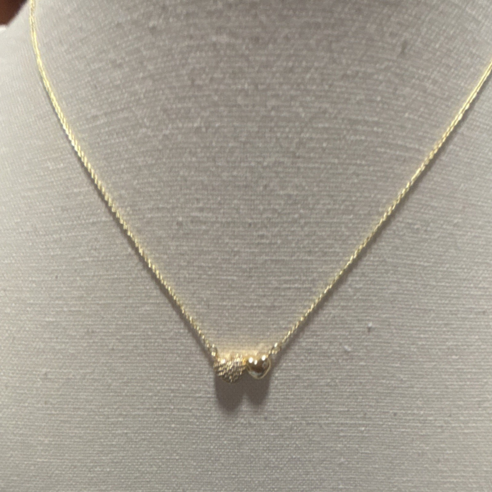 Gold Cable Chain Pendant Necklace Two Heart Shape No Stone Metal Jewelry