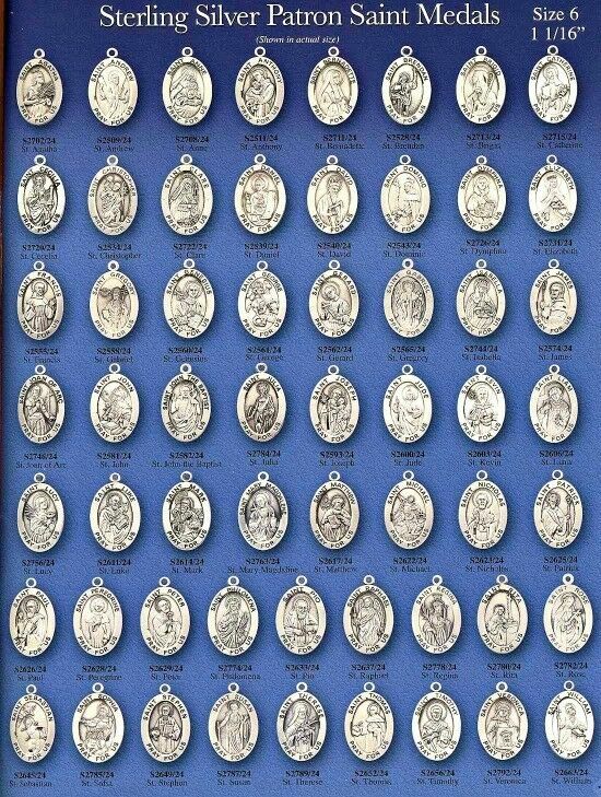 Sterling Silver Patron Saint Oval Medal Necklace Adult Male YOU CHOOSE SAINT