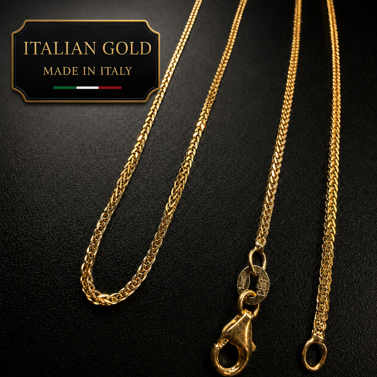 14K Solid Gold Diamond Cut Wheat Chain 0.7mm Necklace 16″ – 20″ Italian Gold