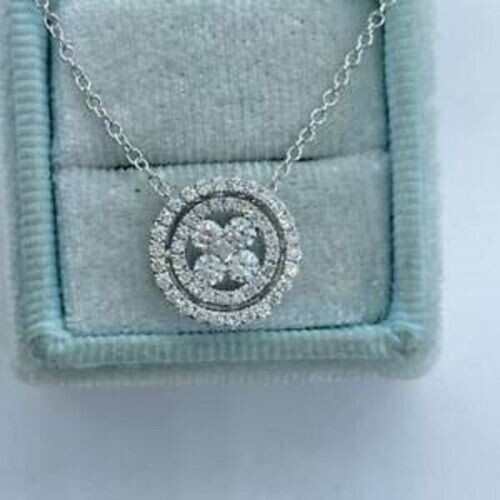 2Ct Round Cut VVS1/D Diamond Circle Pendant 18″ Free Chain 14K White Gold Finish