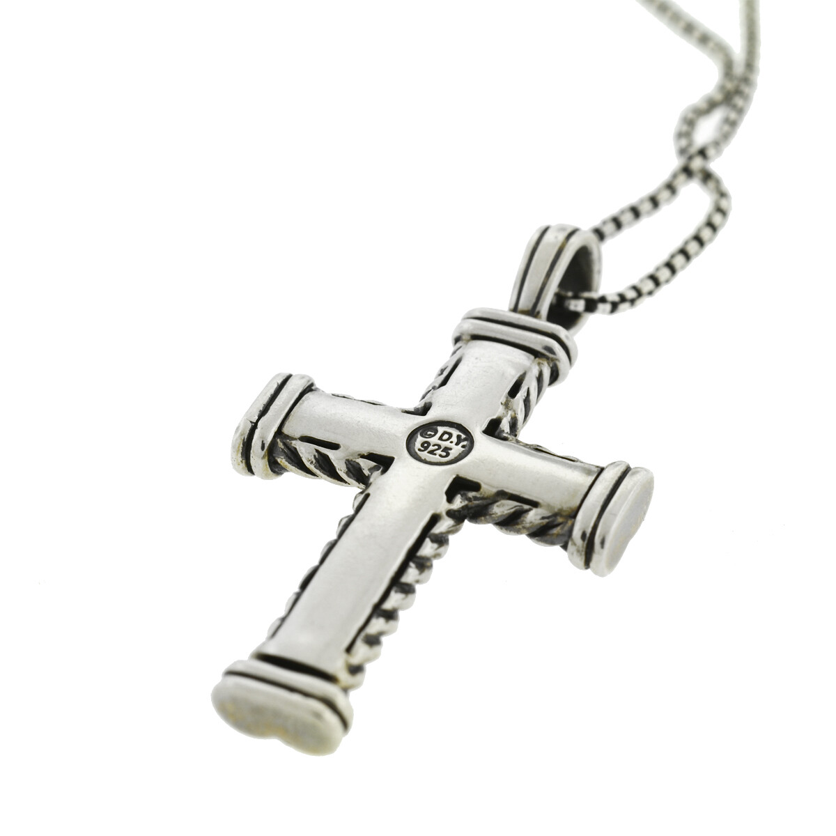 David Yurman Sterling Silver Black Diamond Chevron Cross Necklace