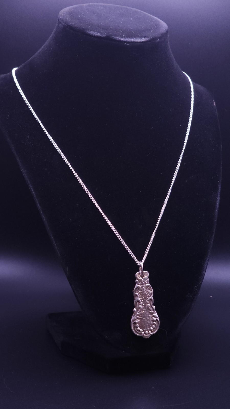 Hammered Sterling Silver Pendant Made From Antique Flatwear On 20″cuban Chain