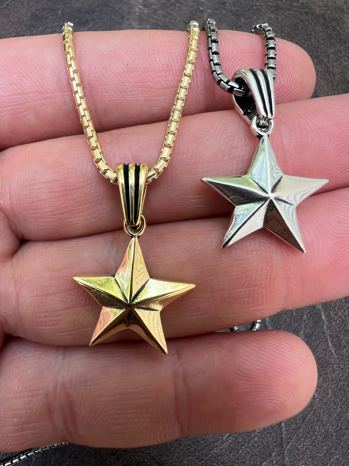 Real 925 Silver / 14k Gold Plated Star Superstar Oxidized Pendant Necklace Charm