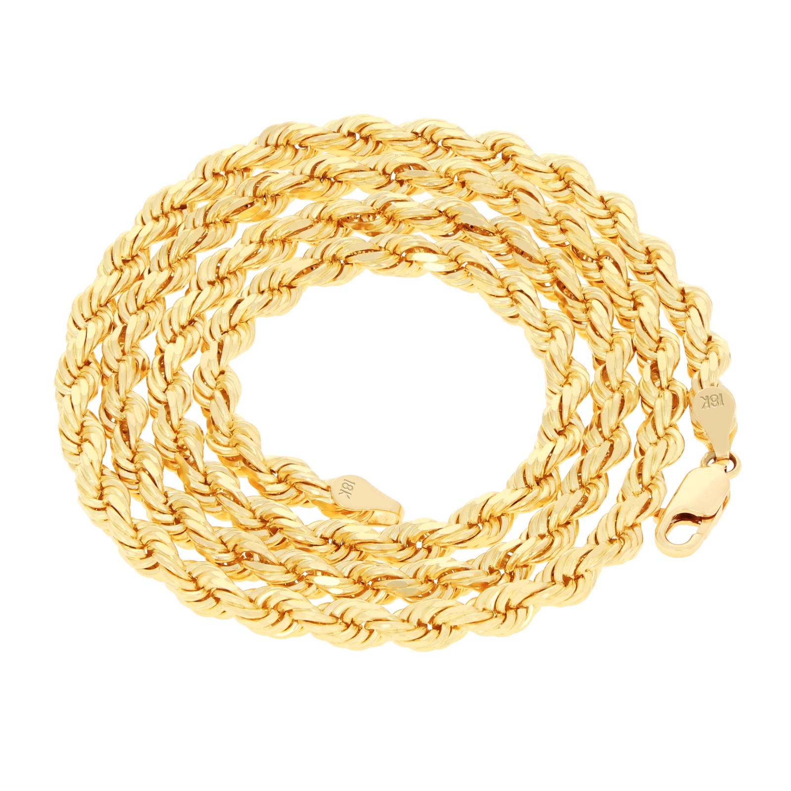 18K Yellow Gold Solid 2mm-6mm Rope Diamond Cut Chain Italian Necklace 16″- 30″