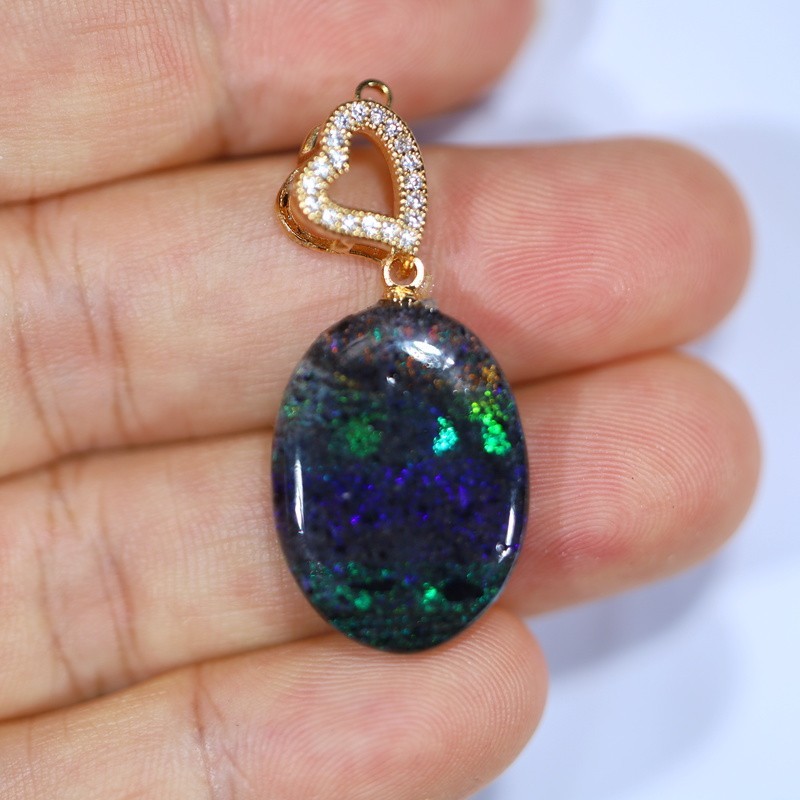 Andamooka Rainbow Matrix Opal Pendant. 925 Silver. Australian Opal Jewellery
