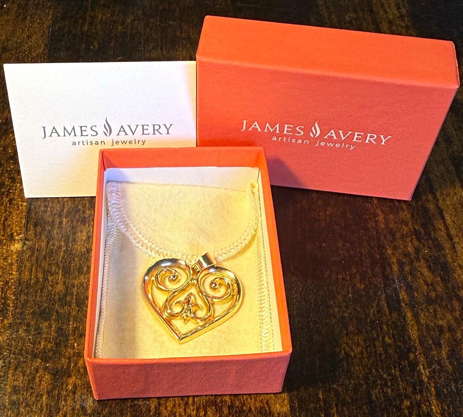 Retired Rare James Avery French Scroll Heart Pendant 14K Gold 10.3 Grams