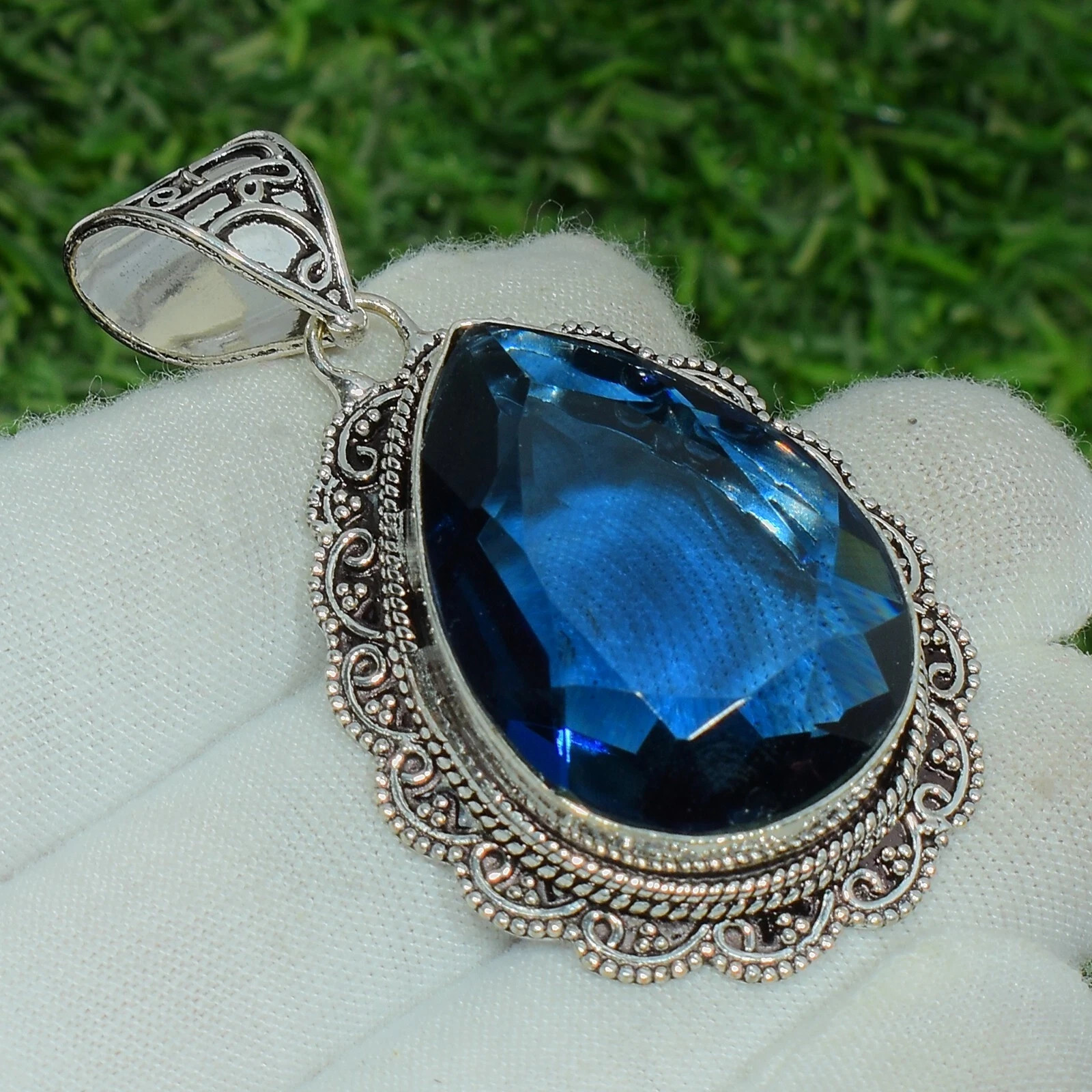 Blue Tanzanite Gemstone Handmade 925 Sterling Silver Pear Cut Jewelry Pendant