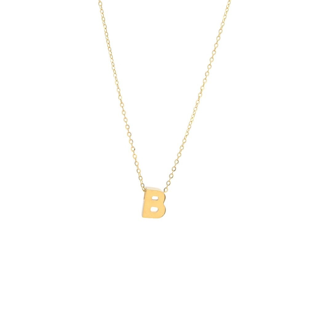 14k Gold Yellow Gold B Initial Letter Minimalist Necklace 16″-18″