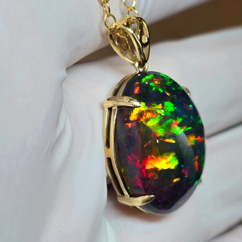 Natural Black Opal Pendant, Oval Black Opal Pendant, 925 Sterling Silver Pendant