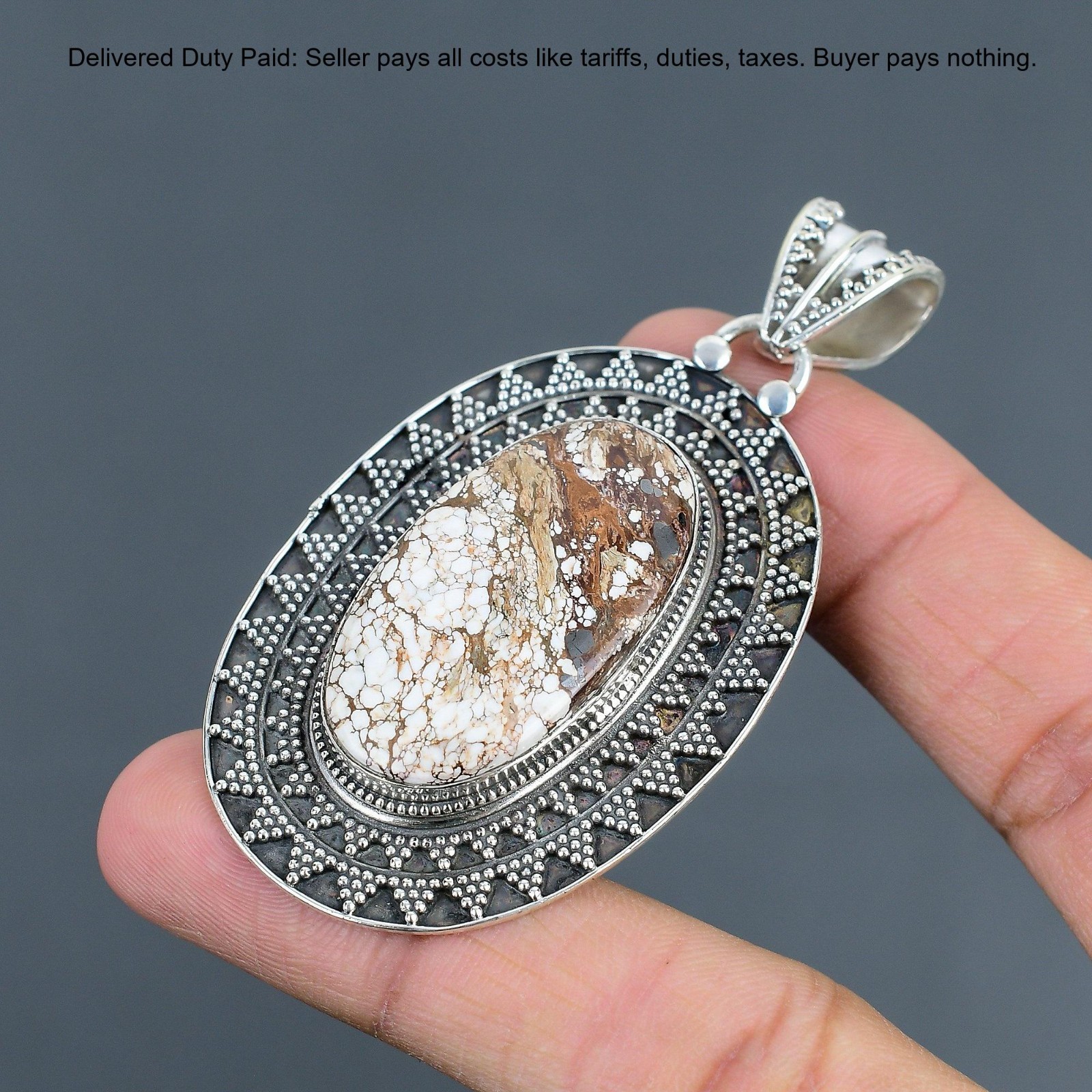 Sterling Silver Wild Horse Magnesite Stone Birthday Vintage Anniversary Pendant