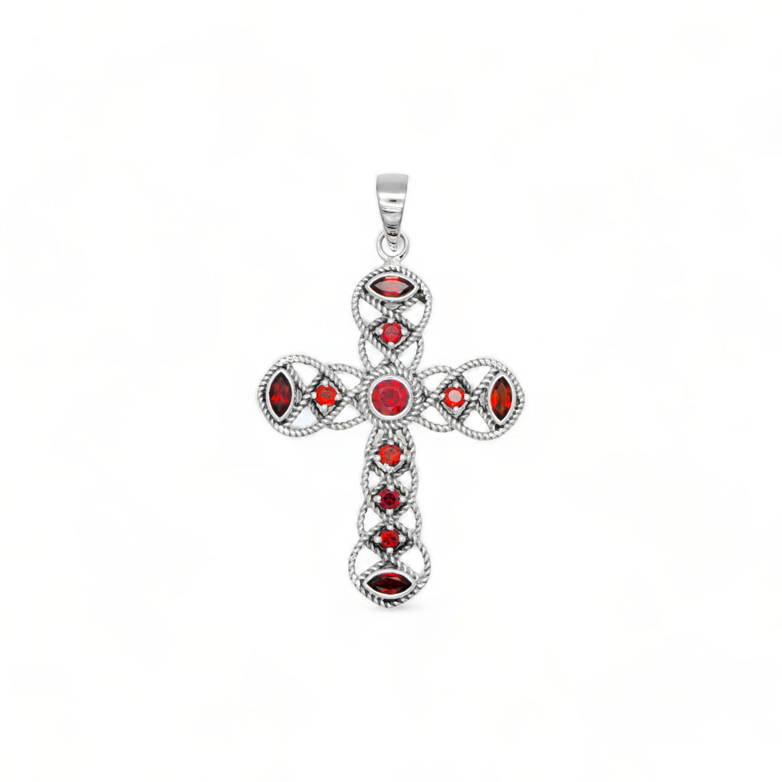 Natural Red Garnet Cross Pendant Sterling Silver 925 Christian Jewelry Gift