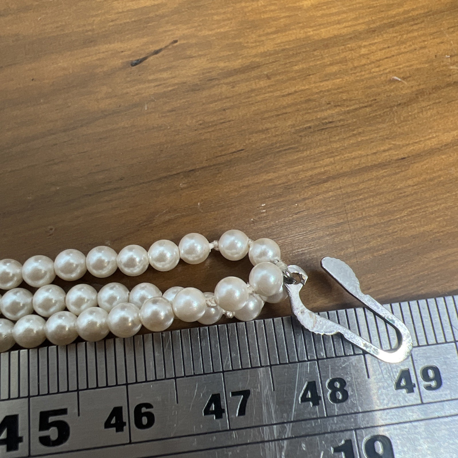 German Vintage G Silver 3 Strand Small Pearl Necklace Faux? ~ 19 Inch