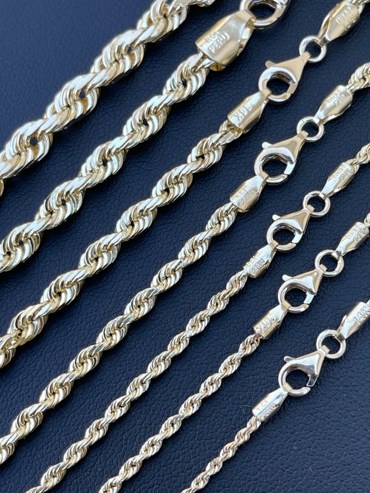 Men’s Women’s Real 14k Yellow Gold Solid Rope Chain Necklace 1.5mm-6mm