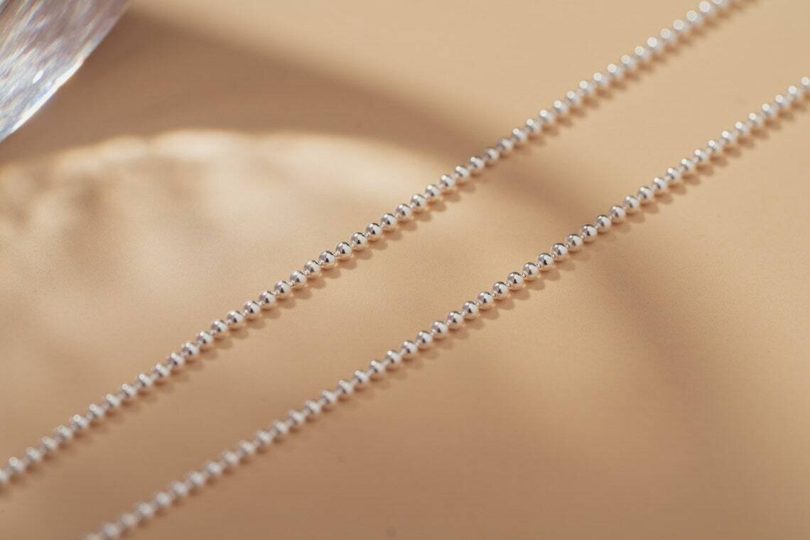 1.5mm Sterling Silver Italian Ball Bead Chain 925 Italy New Dog Tag Necklace