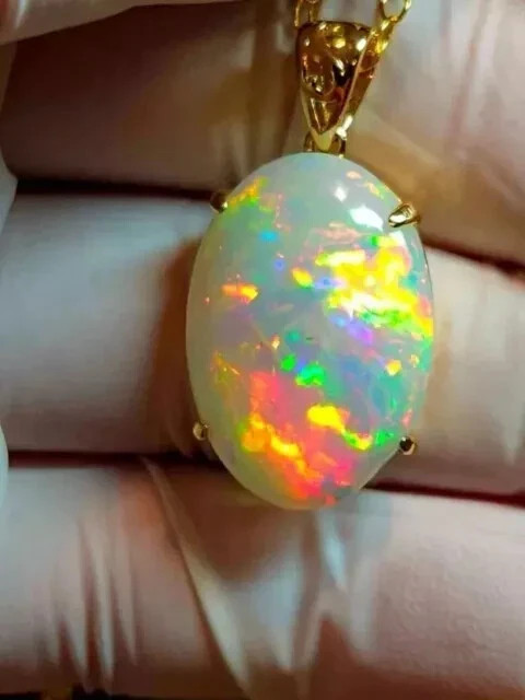 5Ct Oval Cut Genuine Fire Opal Solitaire Pendant 14K Yellow Gold Plated Silver