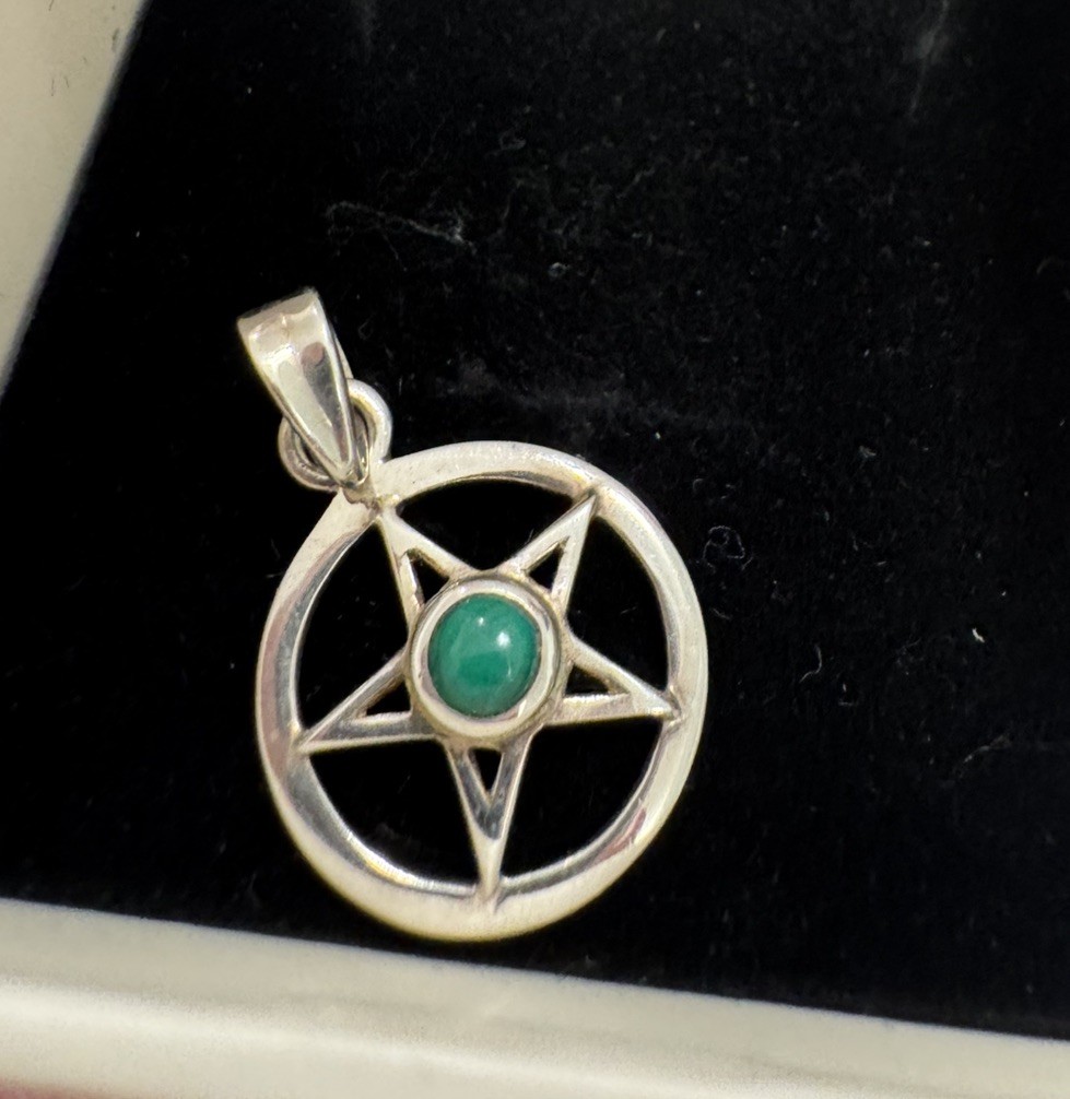 Sterling Silver Malachite Pentacle Pendant