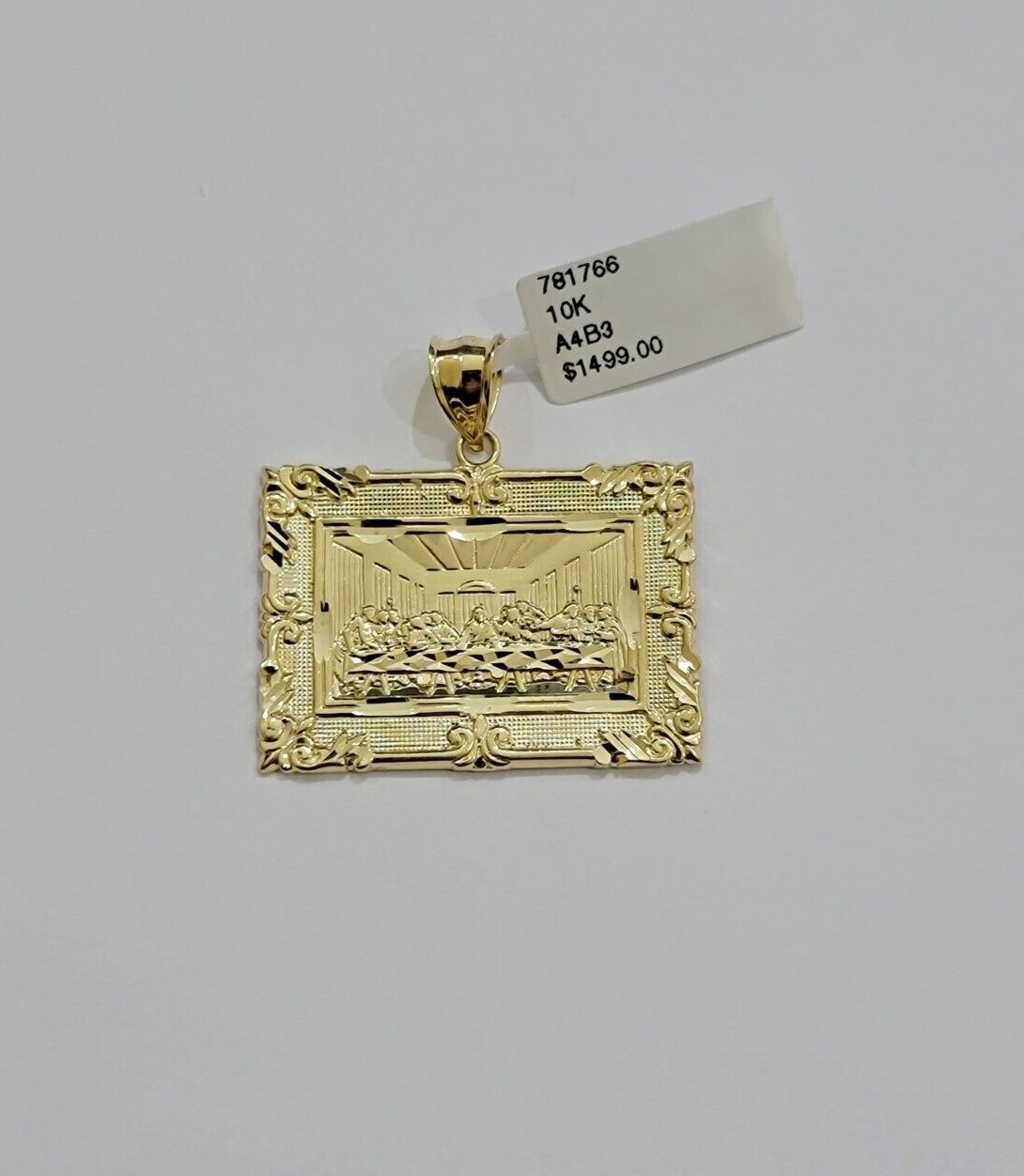 Real 10k Gold Pendant Charm Last Supper Square Jesus 10k Yellow 1.5-3 Inch SALE.