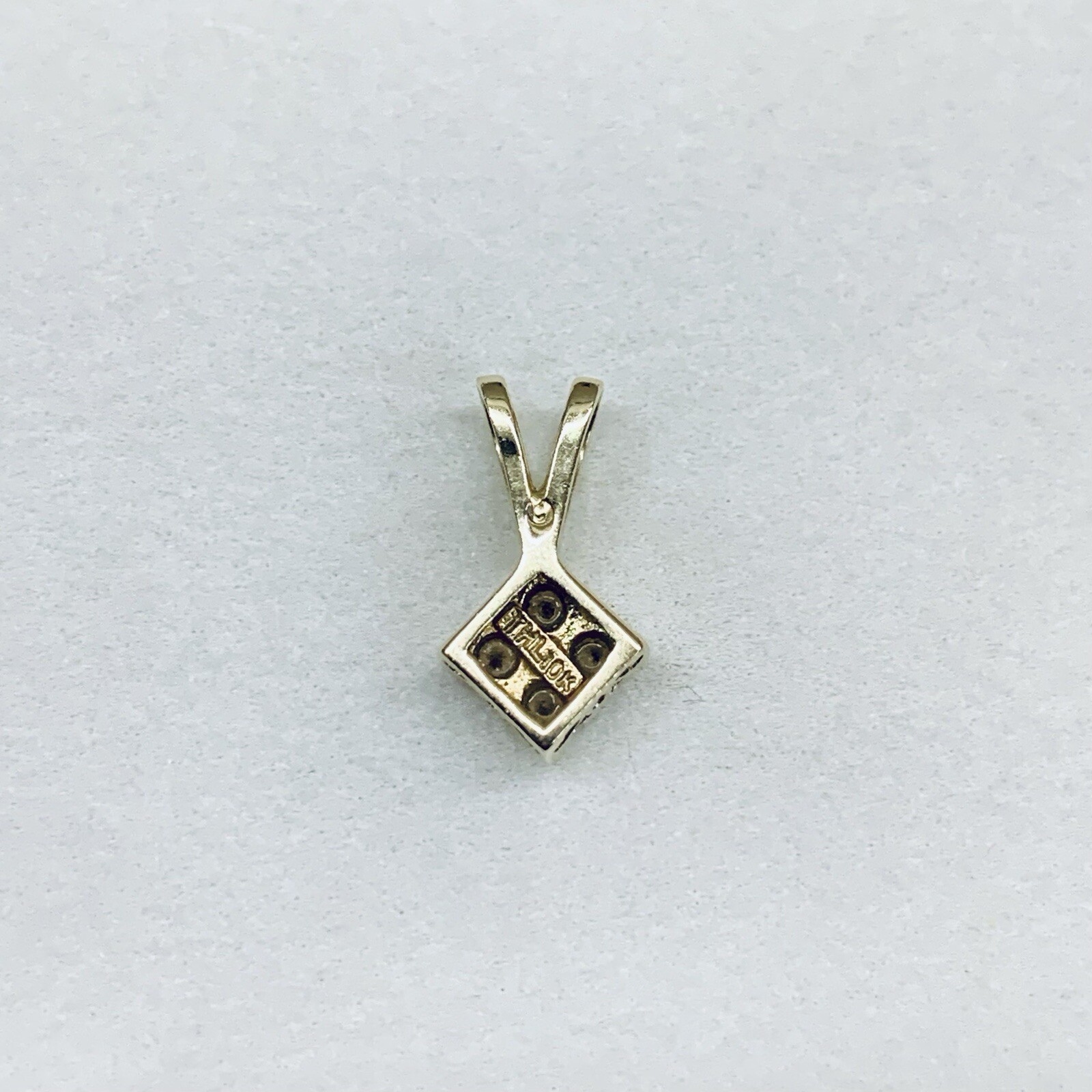 0.20 Ct 10k Yellow Gold Round Champagne Diamond Drop Square Pendant Charm THL