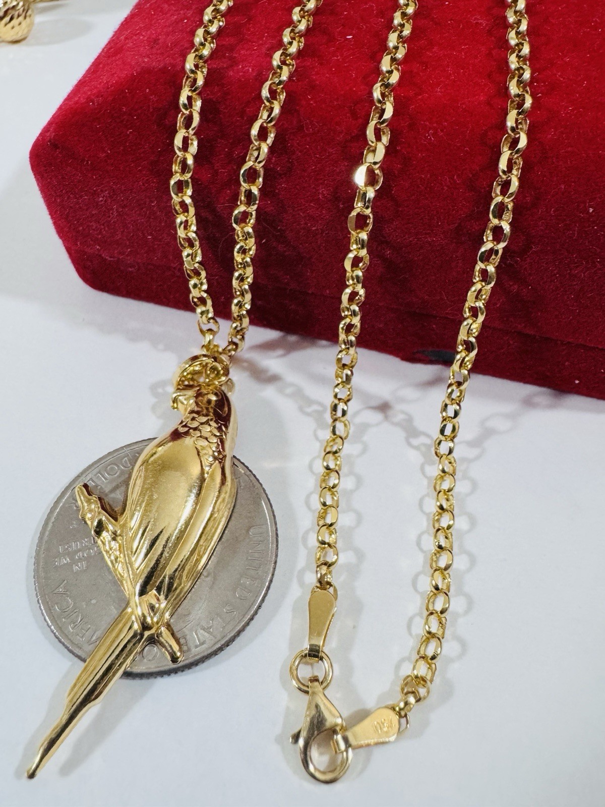 Solid 18K 750 Real Dubai Fine Gold Eagle Bird Set Necklace 18” long 3mm 5.9g