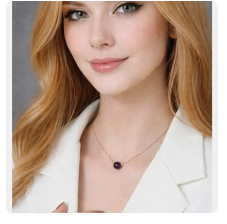 Solid 10K Gold 16″ Chain Necklace Purple Floating Pearl Richline Rich Line Group