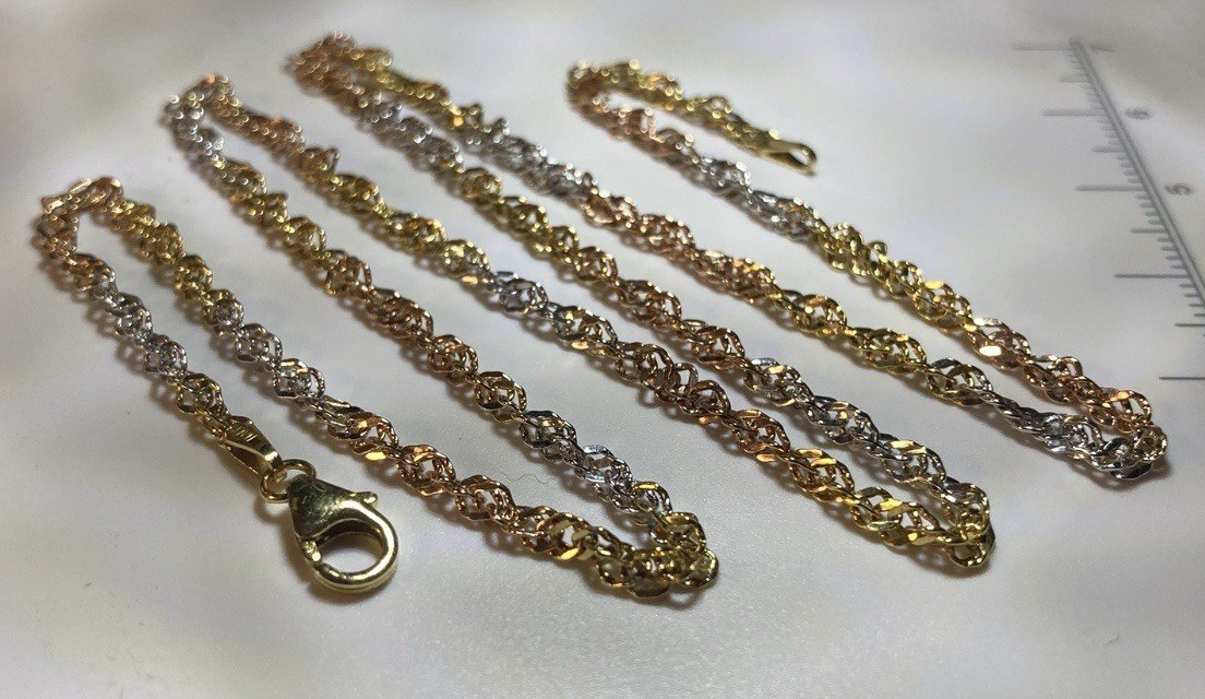 14K Multi-Tone Tri-Color Rope Chain Necklace w/ Lobster Clasp, Signed