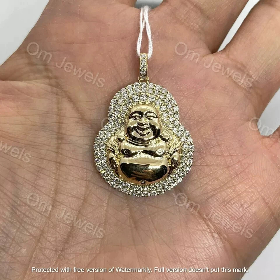 2Ct Round Cut Diamond Happy Buddha Pendant 14K Yellow Gold Finish 18″ Free Chain