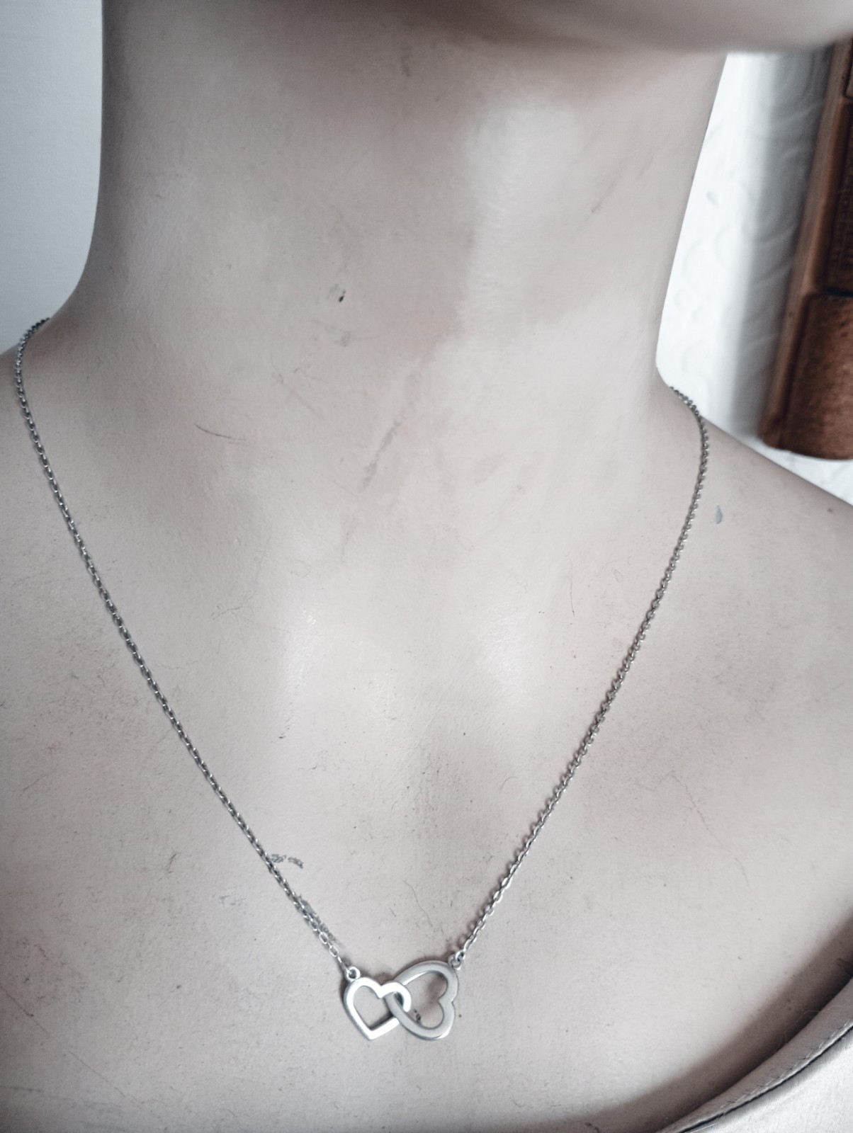 925 Sterling Silver Double Heart Charm Pendant Necklace 18″