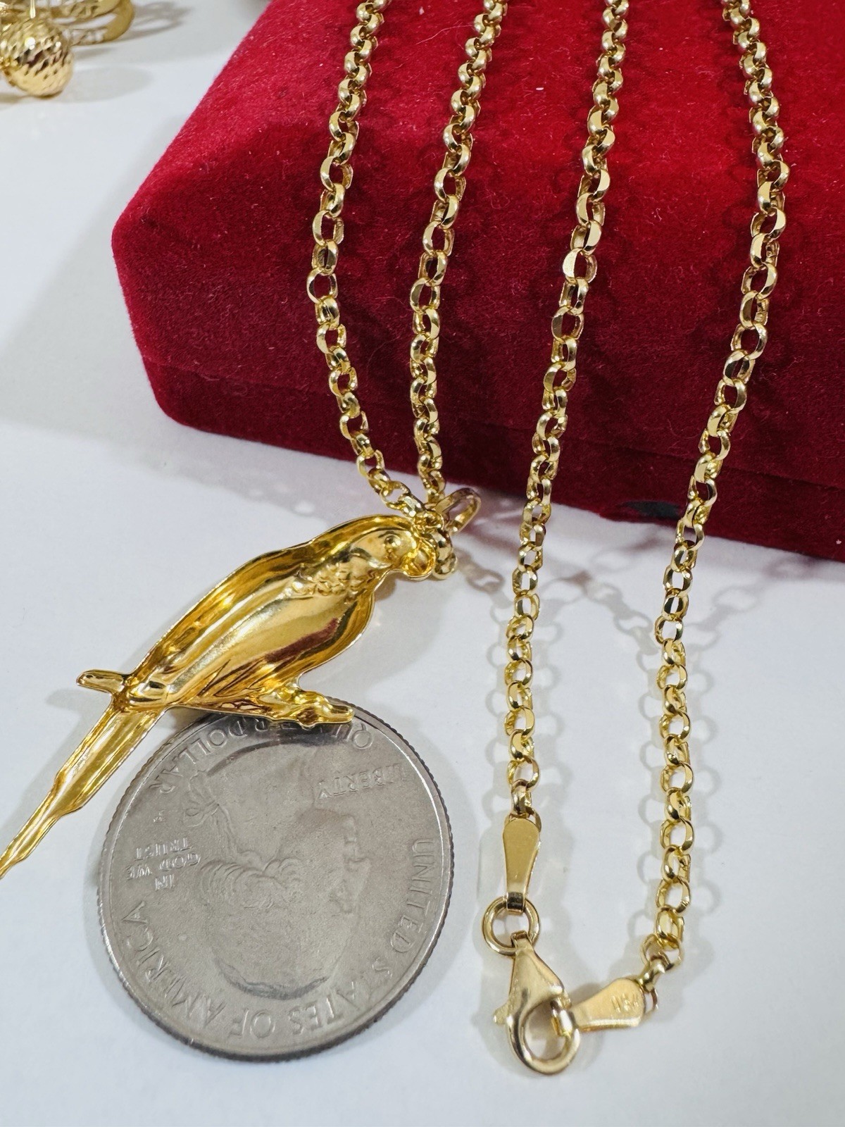 Solid 18K 750 Real Dubai Fine Gold Eagle Bird Set Necklace 18” long 3mm 5.9g