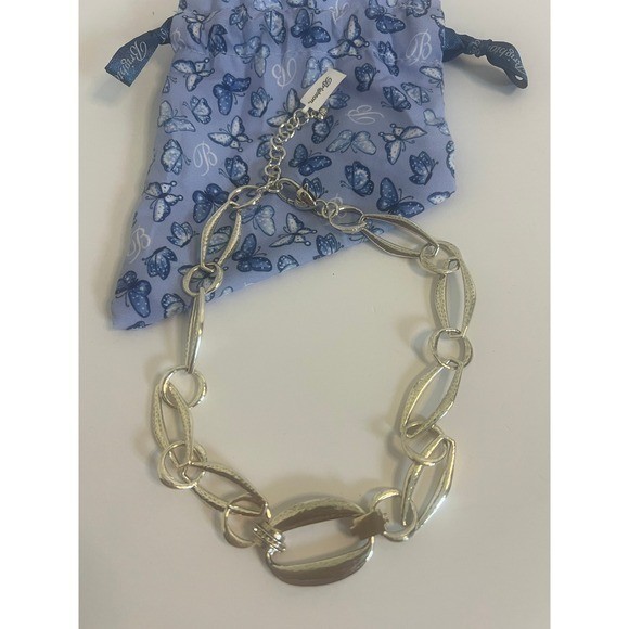 Brighton Meridian Silver Chunky Hammered Link Statement Necklace NEW