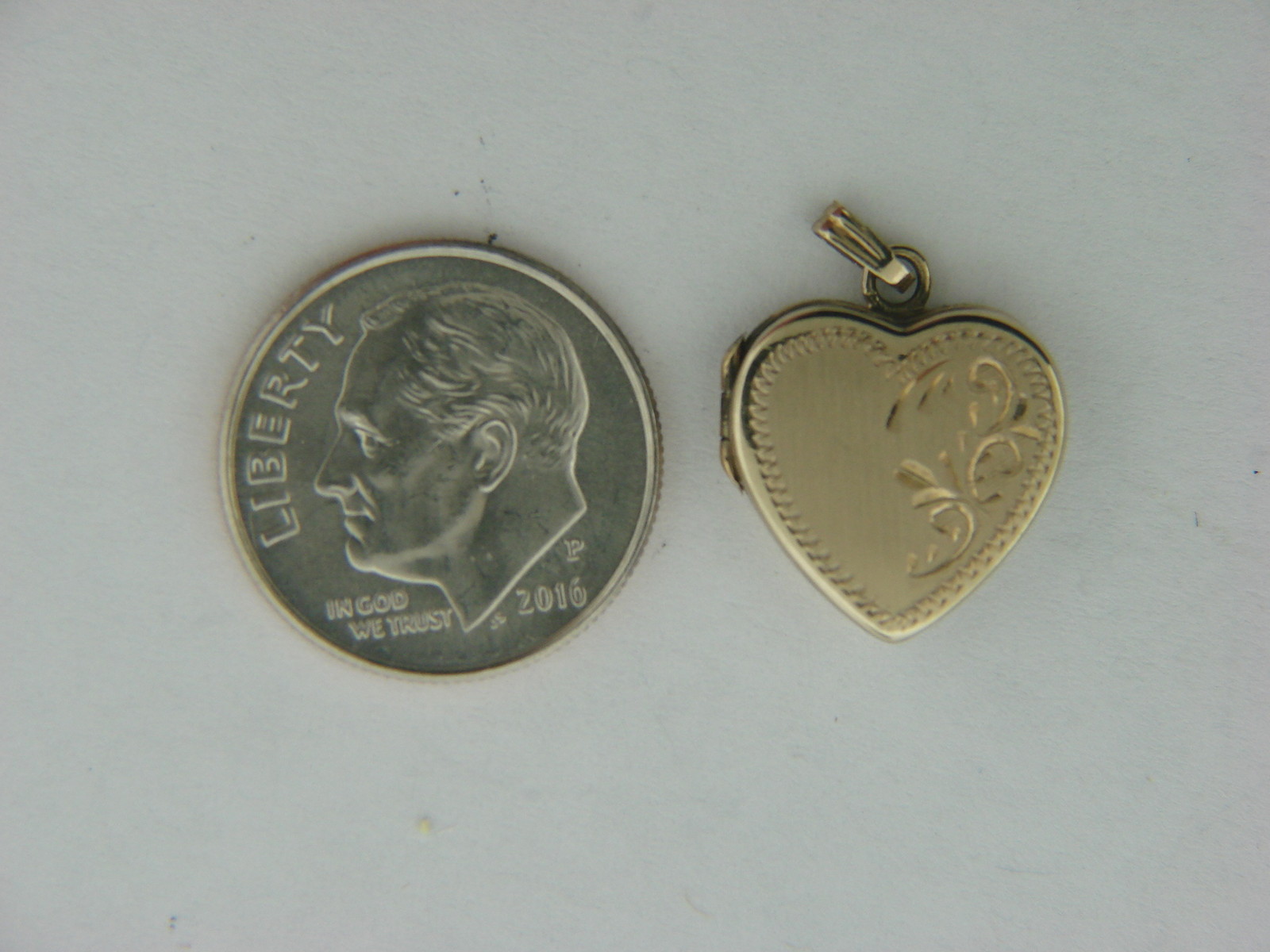 NEW 14K Yellow Gold Brushed & Shiny Heart Locket with Engraved Design 1.4g
