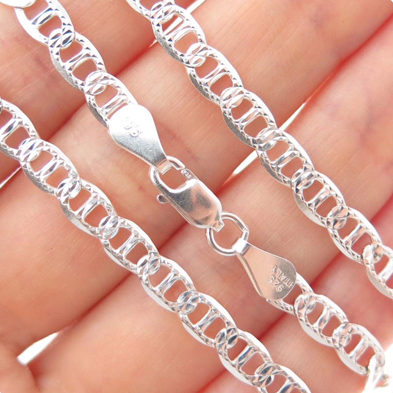 Real Sterling Silver Mens Diamond Cut Mariner Chain Necklace all sizes/Italy