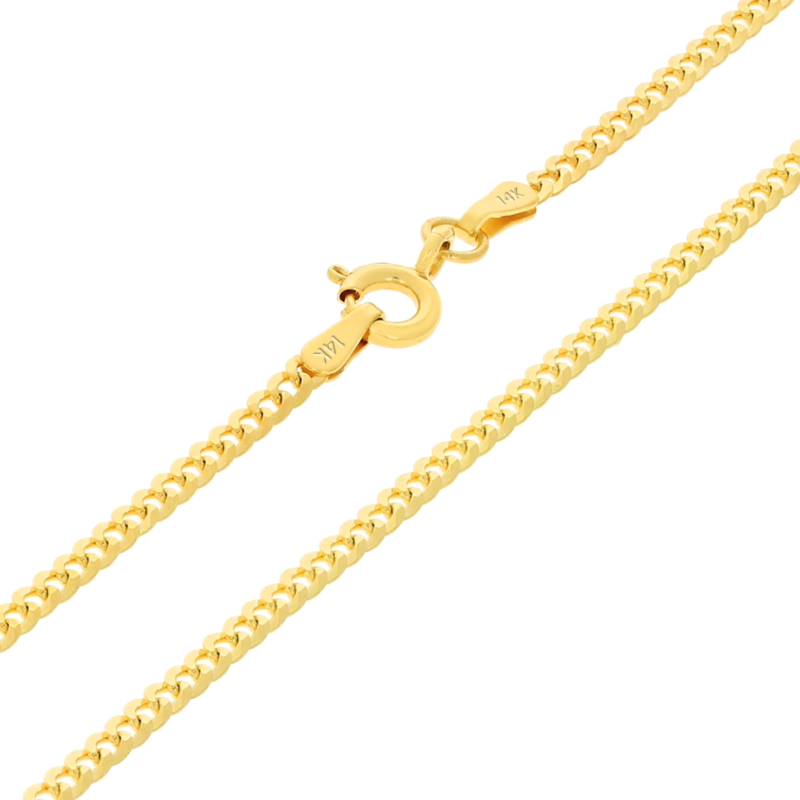 14K Yellow Gold 2mm Women Solid Curb Cuban Chain Link Italian Necklace 16″