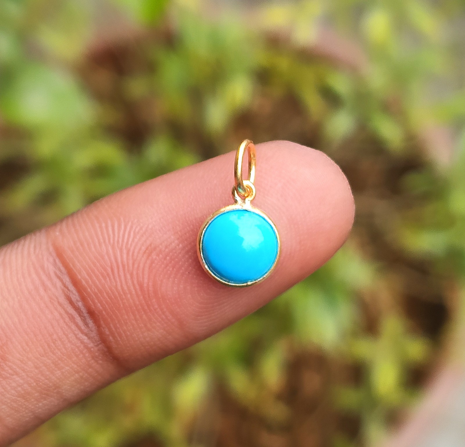 Natural Turquoise Gold Charm Pendant – 18k Solid Gold Handmade Jewelry