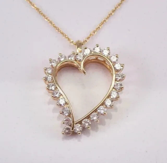 2Ct Round Cut Lab Created Diamond Heart Pendant 14K Yellow Gold Plated 18 Chain”