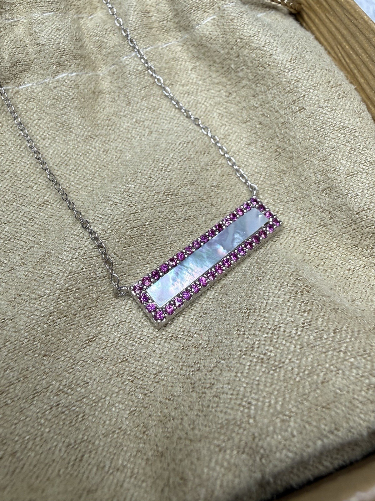 JTV Design’s by FMC FAS Sterling Silver Rhodolite Garnet MOP Bar Necklace