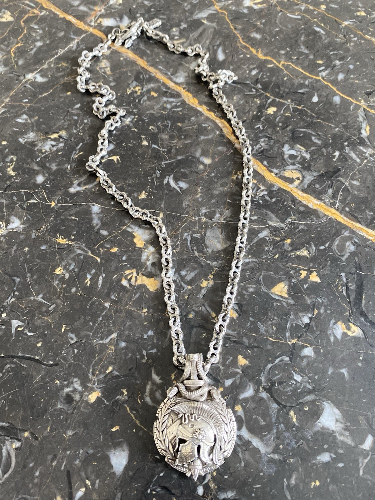 Solid Sterling Silver Gladiator Pendant and Chain.
