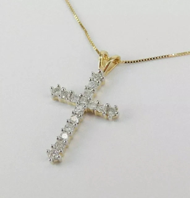 1 CT Round Cut Lab Created Diamond Cross Pendant 14K Yellow Gold Over Free Chain