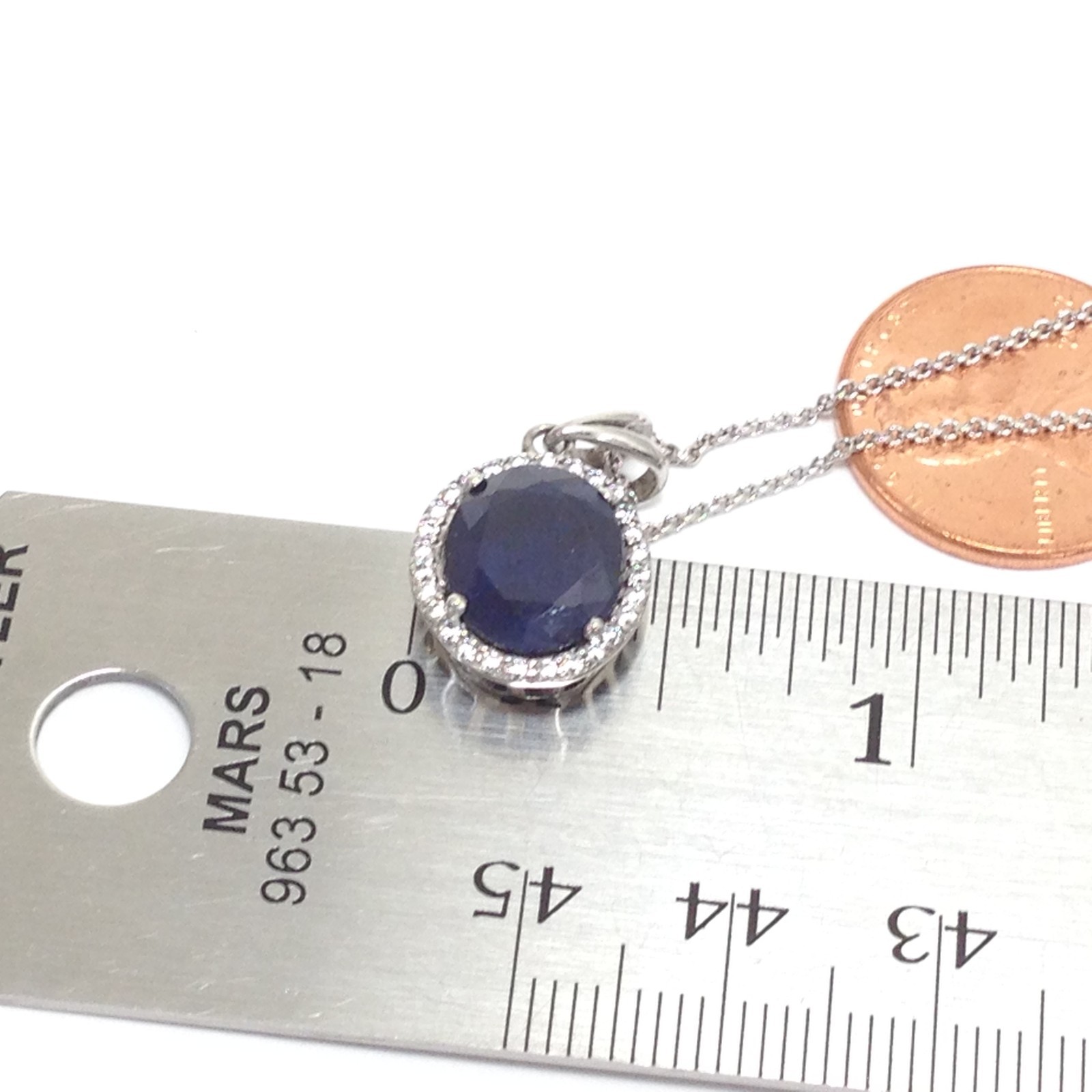 Unsigned 925 Sterling Silver Dark Blue Stone Pendant Necklace 16″ & 17″ Jewelry