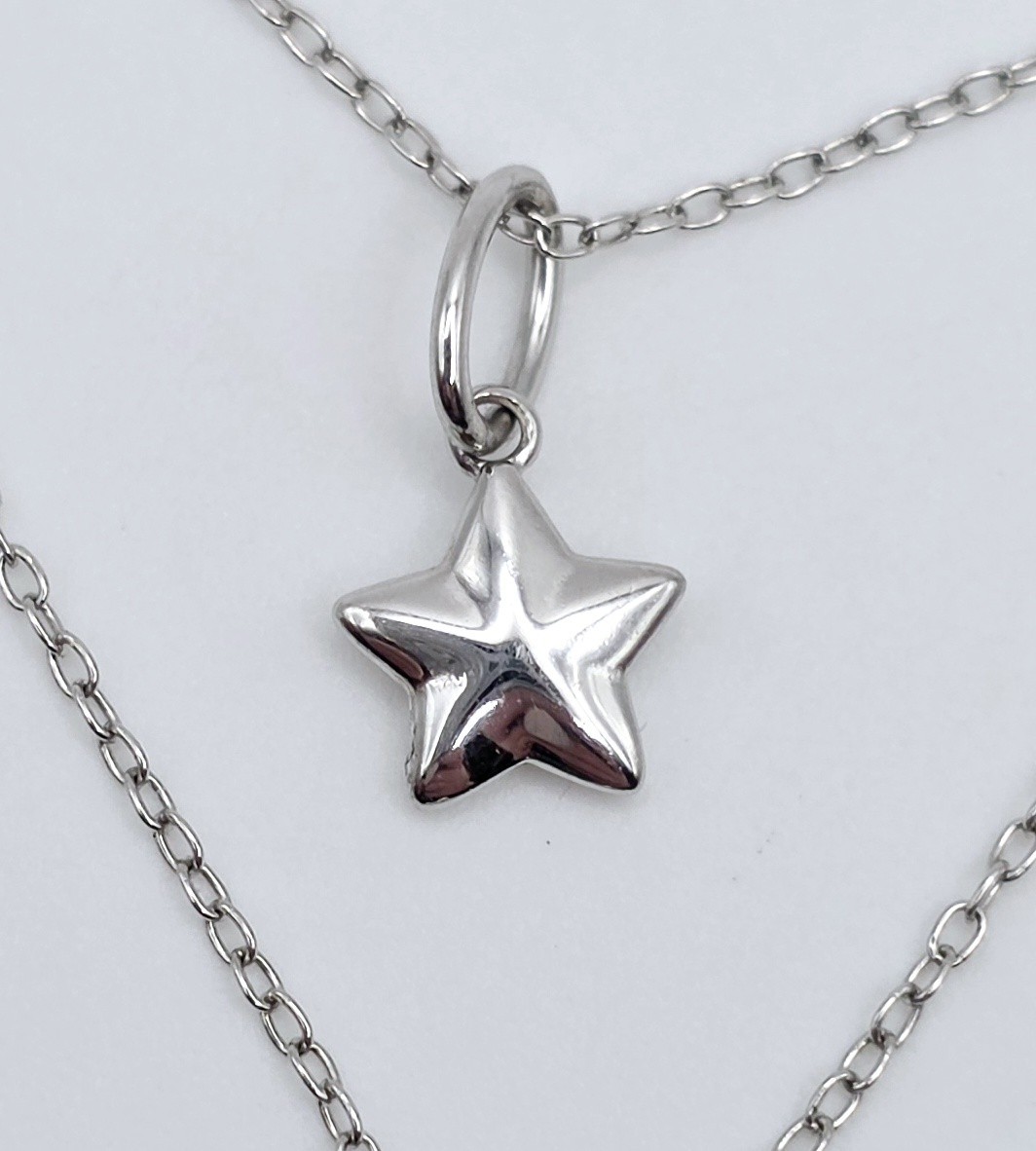 925 Sterling Silver Double Layer Necklace CZ Crescent Moon Star Pendant Choker
