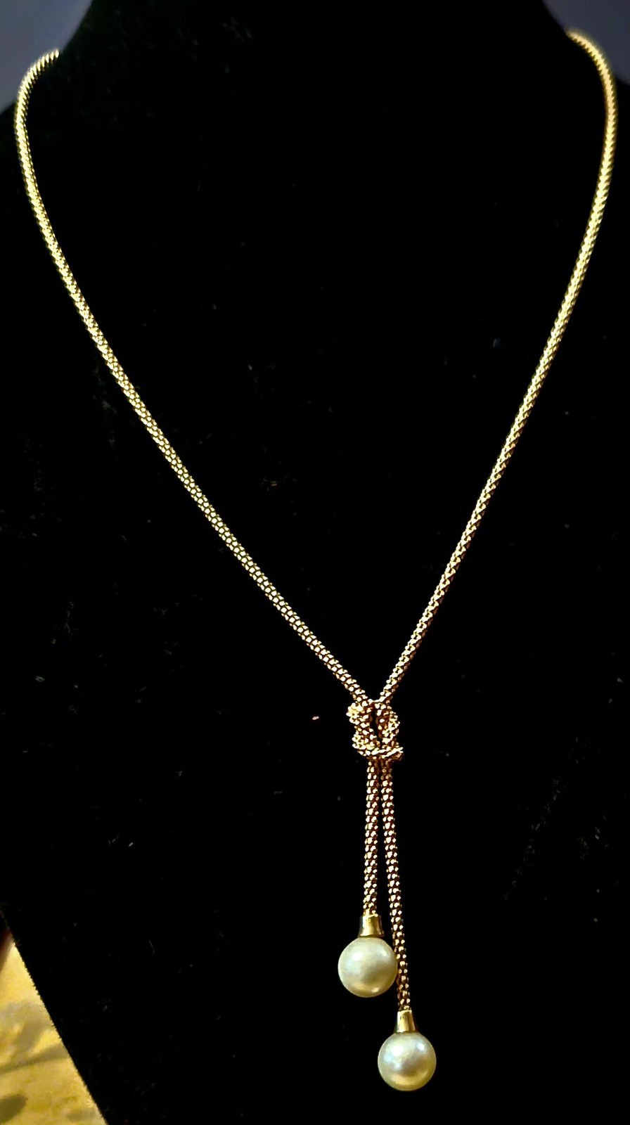 14k 5.6 gm SolidYellowGold 20 in Italian Popcorn ChainLariat Necklace & 2 Pearls
