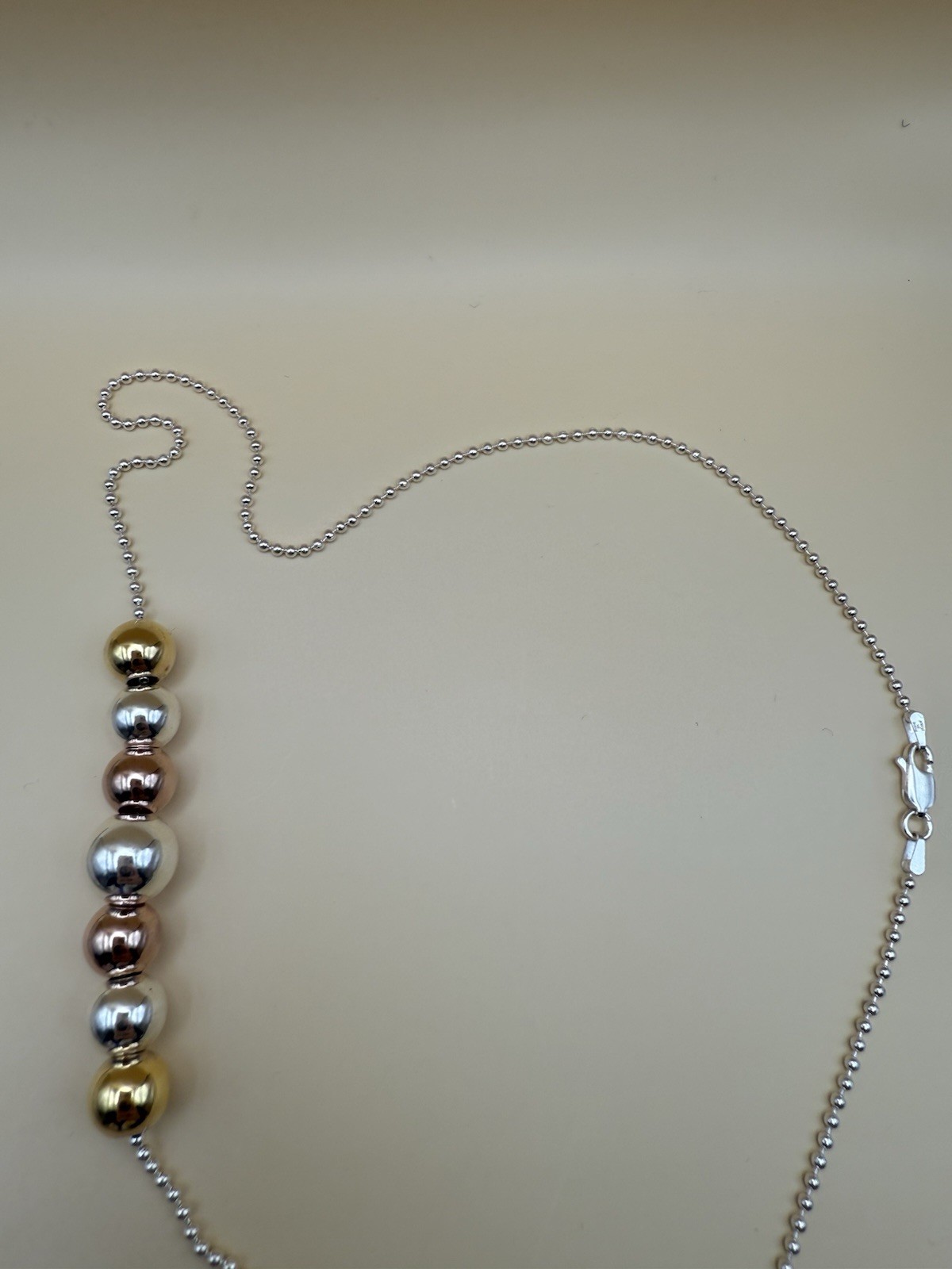 925 Sterling Silver Tri-Color Ball Bead Station Necklace 20” Italy