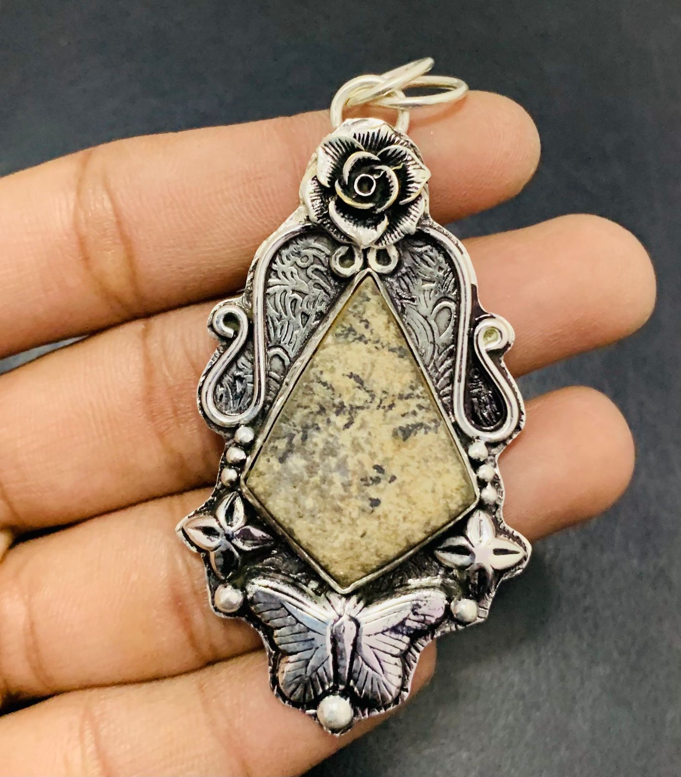 German Dendrite Gemstone 925 Sterling Silver Handmade Pendant Jewelry Gift For