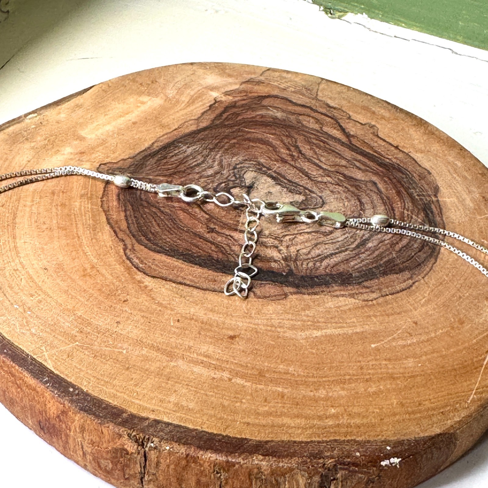Sterling Silver 925 Double Strand Box Chain Station Necklace Adjustable Beaded