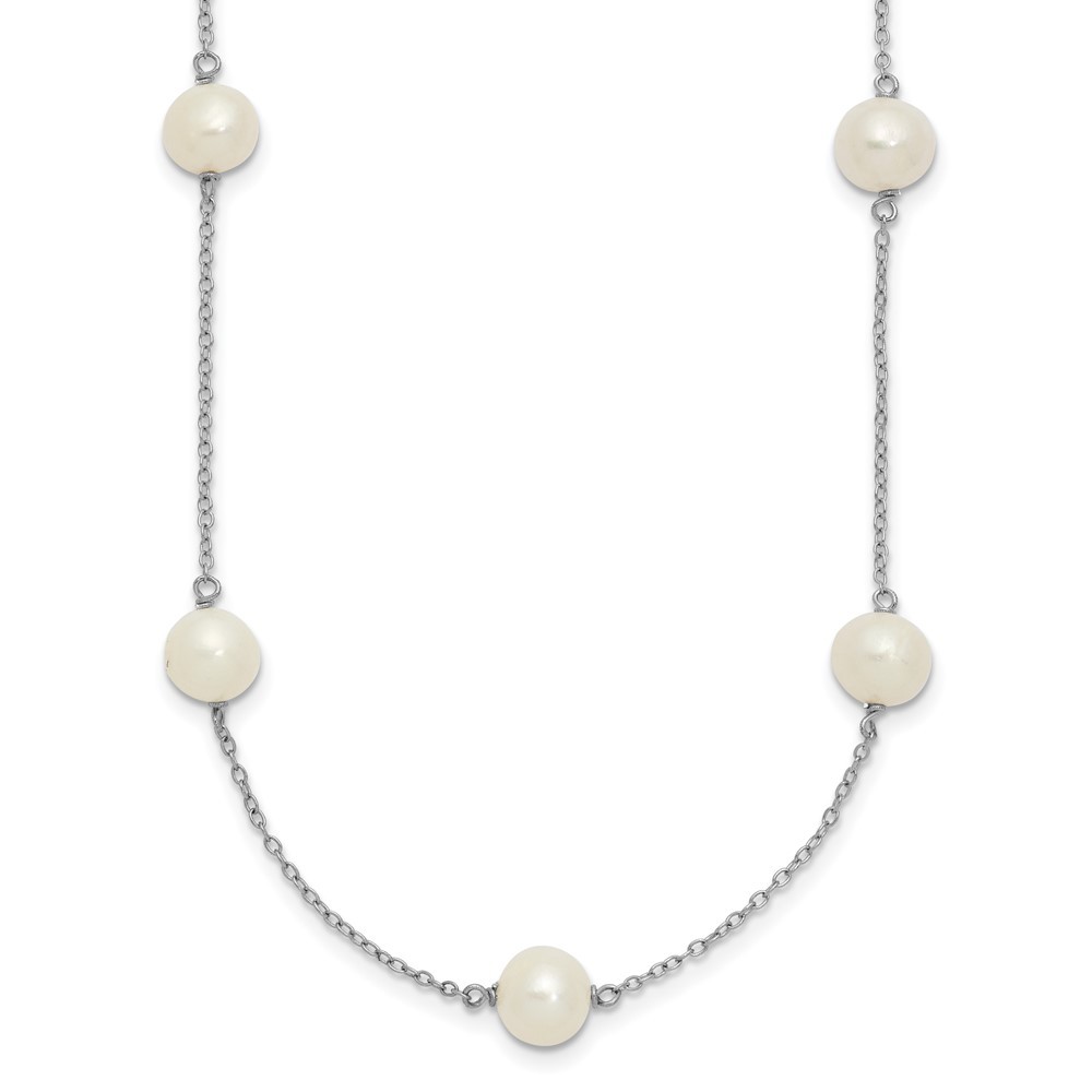 Sterling Silver 7-8mm White Freshwater Cultured Pearl 9-Stations Necklace 18″