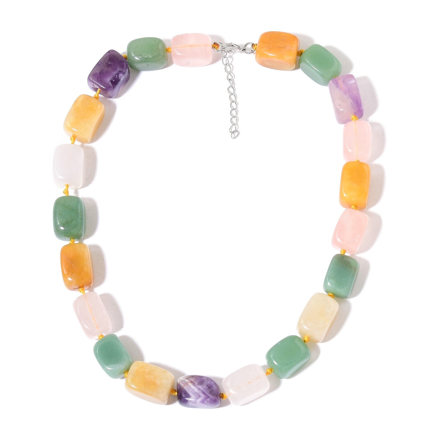Multi Gemstone Beads Silvertone Necklace (18 in) TGW 611.00 cts. NEW!! #JN1001