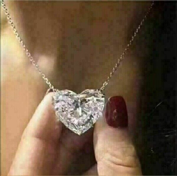 3Ct Heart Cut VVS1/D Diamond Solitaire Pendant 14K White Gold Finish Free Chain