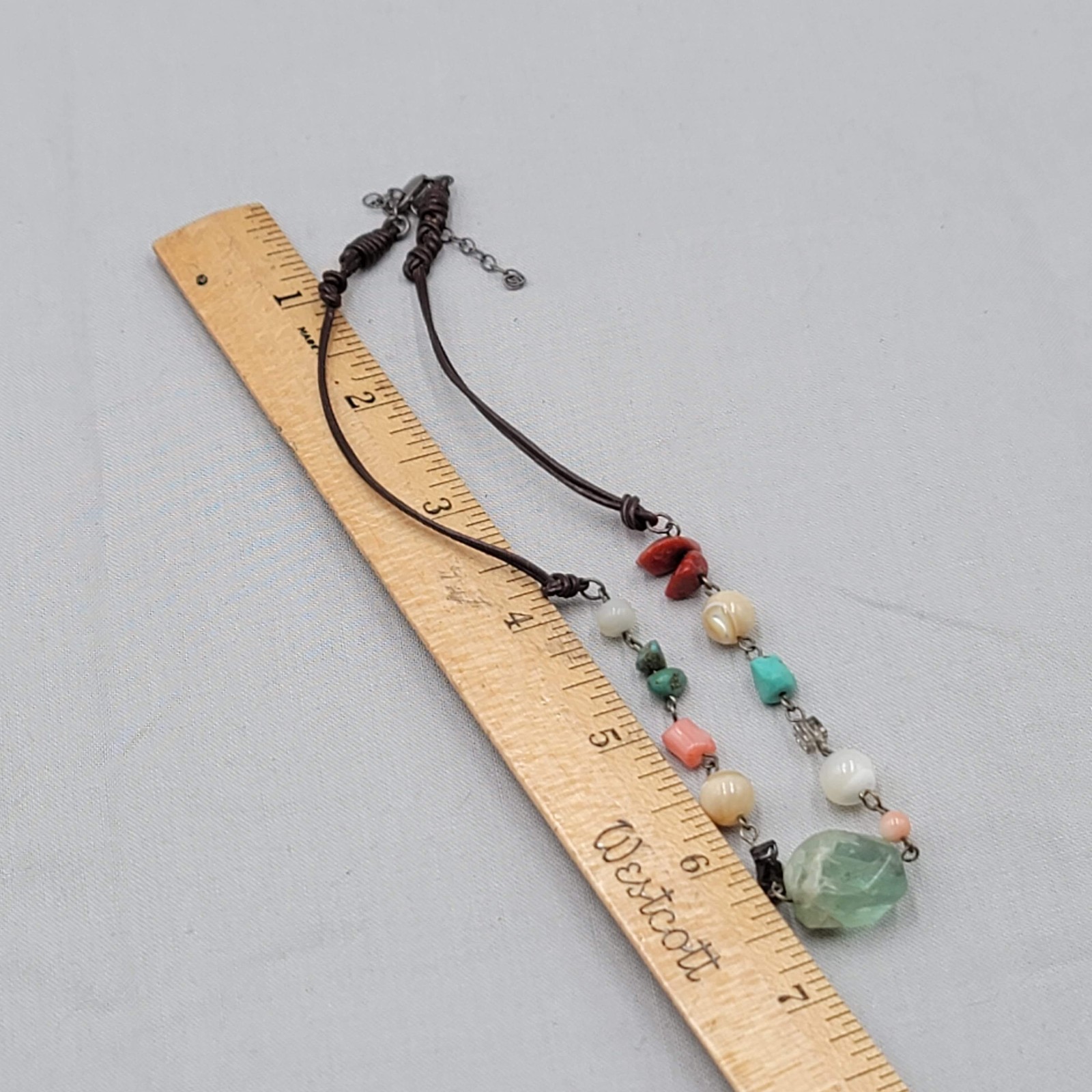 Multiple Gemstone Beads Sterling Silver 925 Necklace Leather Cord 15″