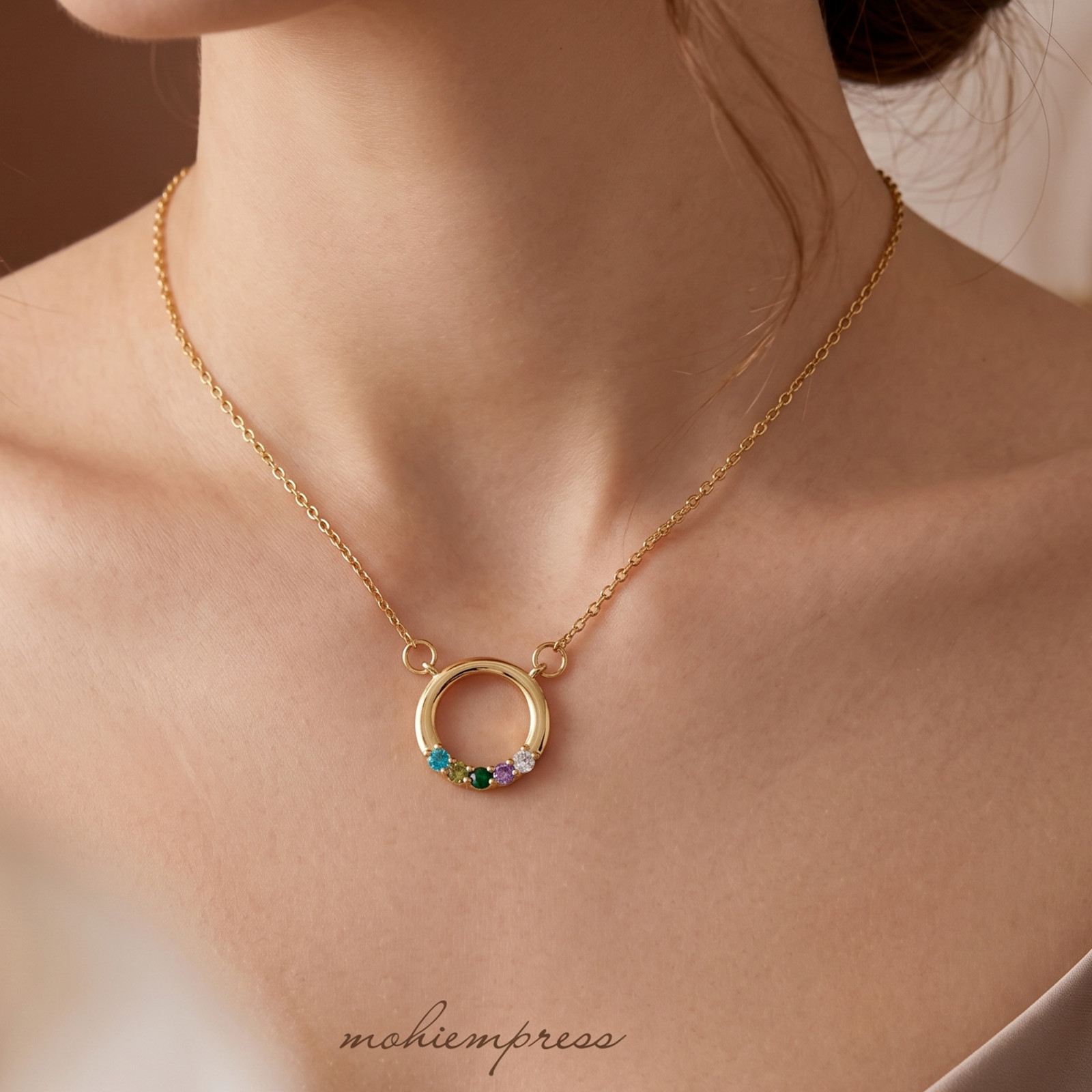 925 Sterling Silver Personalized Family Birthstone Necklace, Handmade Jewelry